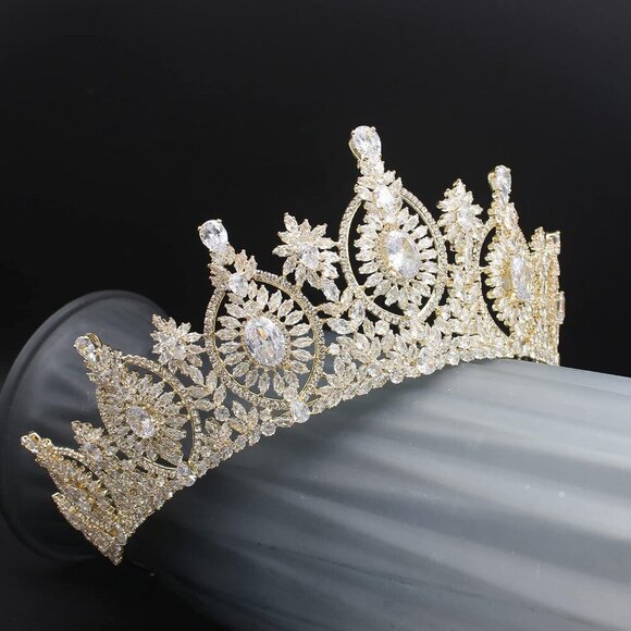 Vintage Bridal Tiara Cubic Zirconia Crown for Wedding Quince Prom Homecoming